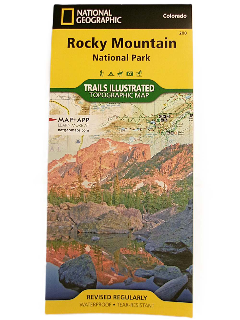 172 The Map - RMNP Trails Illustrated Topographic (TI200) by National Geographic features Rocky Mountain National Park, Colorado, with detailed trails, landmarks, and a scenic mountain landscape on the cover.