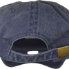 A blue denim baseball cap with a gold buckle from Hat -Rocky Mountain National Park.