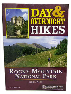 Cover of "Day and Overnight Hikes: Rocky Mountain National Park," featuring mountain landscapes and a hiker on the trail.