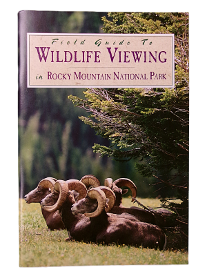 Cover of "Field Guide to Wildlife Viewing in Rocky Mountain National Park," showing four bighorn sheep resting beneath a tree.
