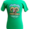 Short Sleeve Shirt - Junior Ranger: Green T-shirt with a bold badge logo featuring a bighorn sheep and "Junior Ranger Rocky Mountain National Park" text on the front.