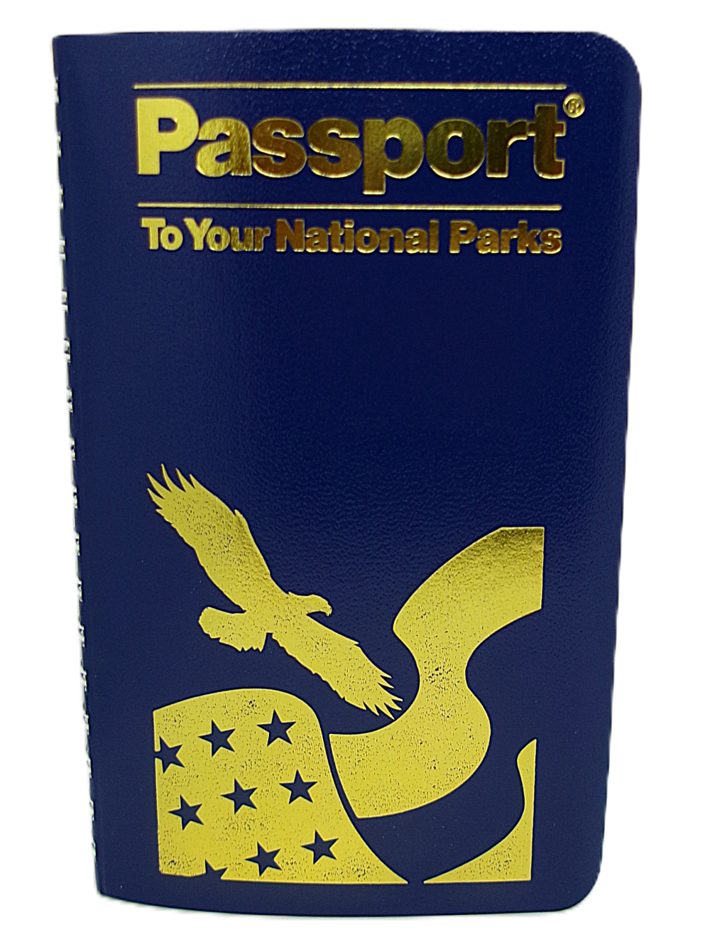The National Parks Passport Book is a blue booklet featuring an eagle, stars, and gold "Passport To Your National Parks" text on the cover.
