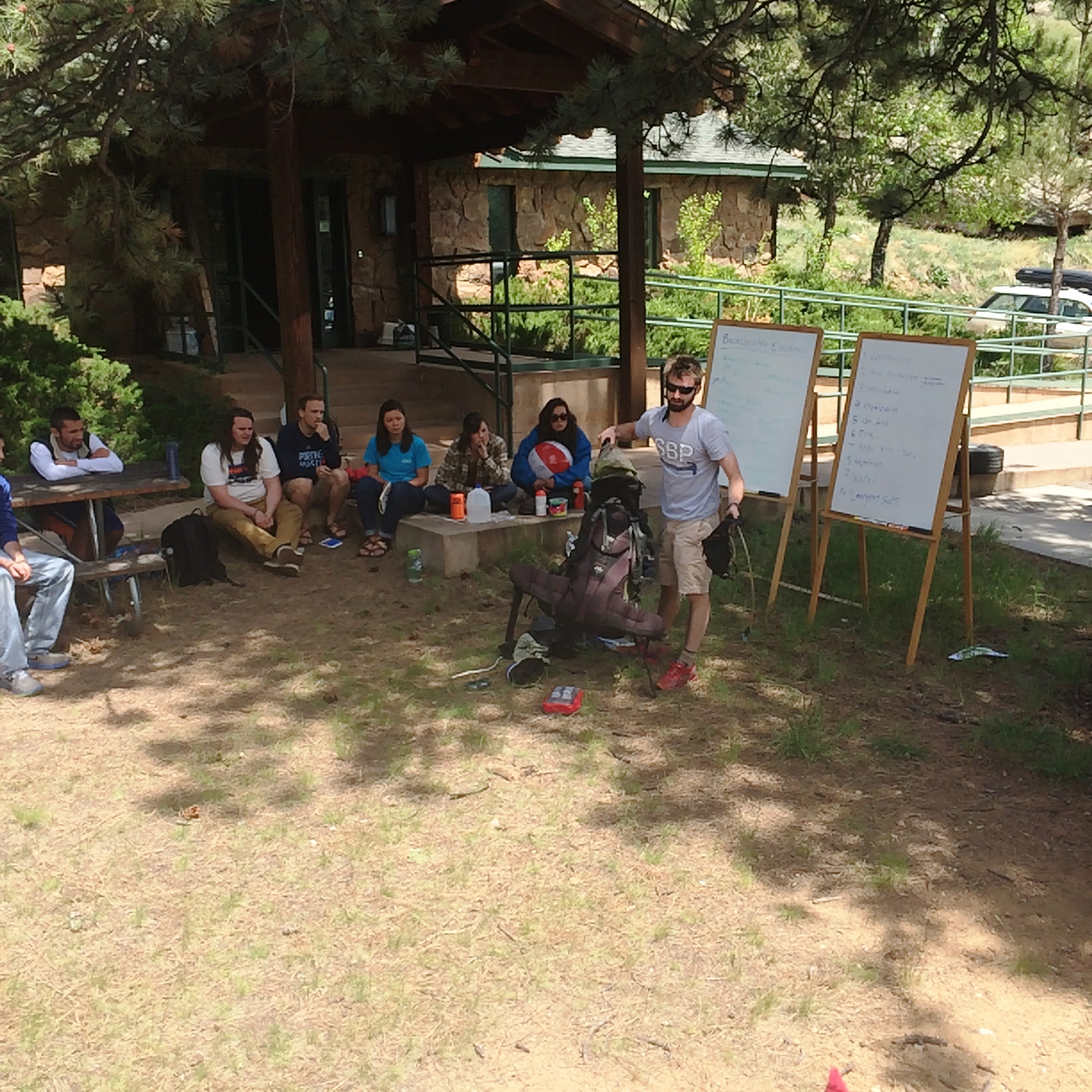 Reid, Boulder Crew Leader, teaches everyone how to pack and pack.