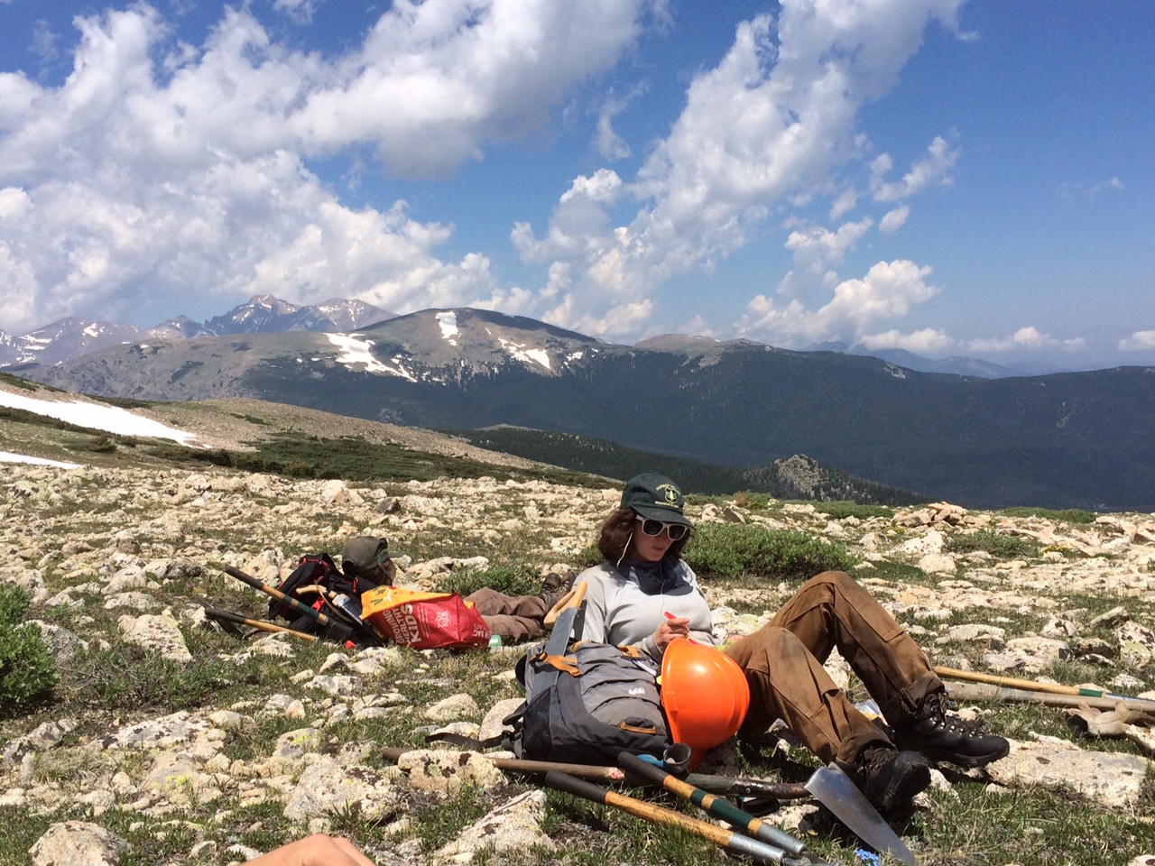 Dana enjoying lunch on the tundra