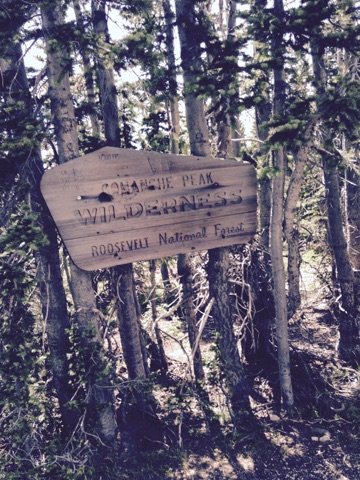 A weathered wooden sign for comanche peak wilderness in roosevelt national forest