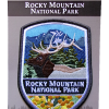 Collector Elk Patch An embroidered Rocky Mountain National Park patch with a Rocky Mountain elk, trees, and mountains on a mounting card is titled "Patch - RMNP.