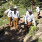 A group of people on a trail.