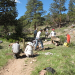 A group of people on a trail.