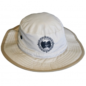 A white Rocky Mountain National Park Bucket with a logo on it.