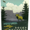 Bighorn Magnet The Magnet - RMNP Bighorn Sheep features an illustration of Rocky Mountain National Park with a bighorn sheep, pine trees, mountains, and an eagle in the sky.