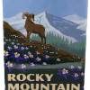 Columbine Bighorn The "Magnet - RMNP Bighorn Columbine" features an illustration of a ram on a flower-covered slope in front of snow-capped mountains, with the text "Rocky Mountain National Park" at the bottom.