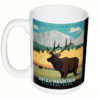 A RMNP Long Sleeved Lake Colored T-Shirt with an elk on it.