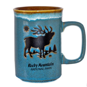 A blue RMNP Elk mug.