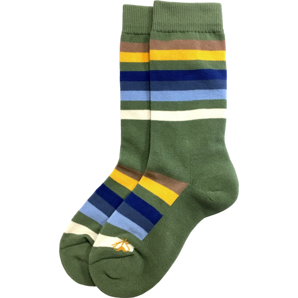 Pendleton socks A green striped sock with multi colored stripes - Pendleton RMNP Collection Crew Socks.