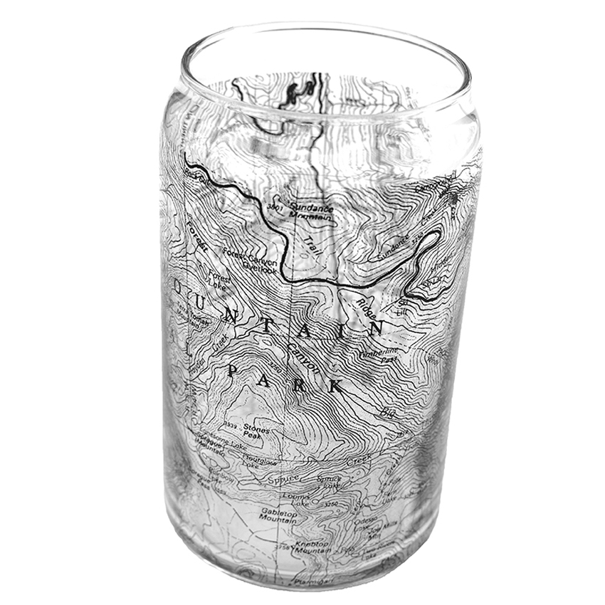 TI map pint web A Etched 16 oz RMNP Topo Map Pint.