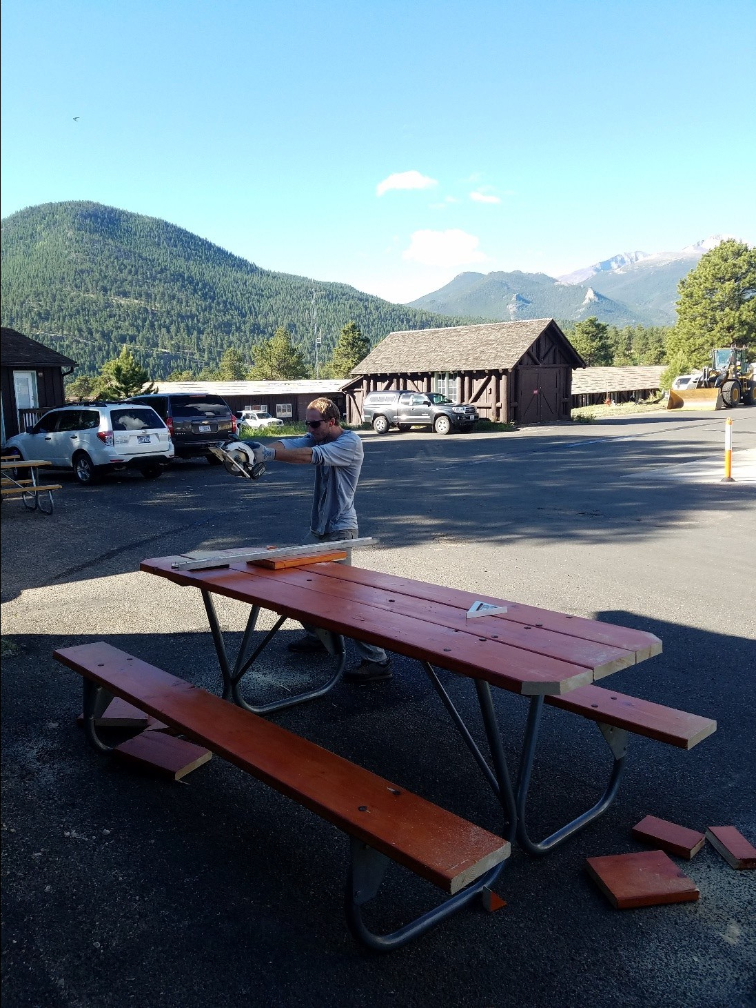 Creating a picnic table in the park