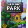 The Guess That Park card game box showcases vibrant illustrations of landscapes, animals, and a waterfall. Designed for ages 8 and up and accommodating 2+ players, it is proudly made in the USA.