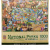 The "Puzzle - National Parks of America Jigsaw" box showcases an illustrated map with animals, includes 1000 pieces, and comes with a bonus poster.