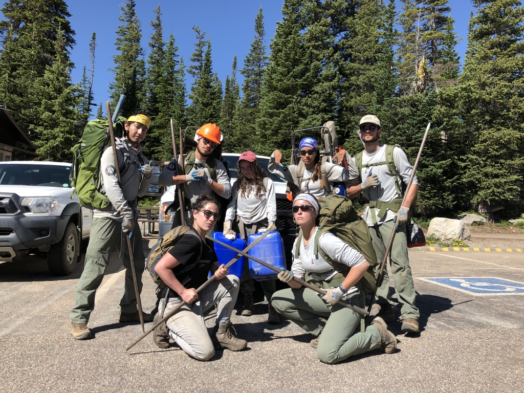 A group of hikers posing for a photo.