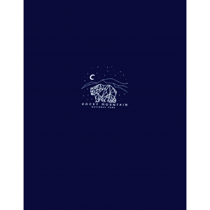 A blue notebook with an image of a RMNP Night Sky Bear on it.