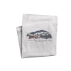 A white towel with an image of a RMNP Trail Ridge Road Camper Trailer and a truck.