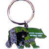 Bear-shaped keychain titled "Keychain - RMNP Bear" displays a bear cub and the text "Rocky Mountain National Park" on a green background.