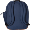 The back of a blue Columbia RMNP Limited Edition backpack with black straps.