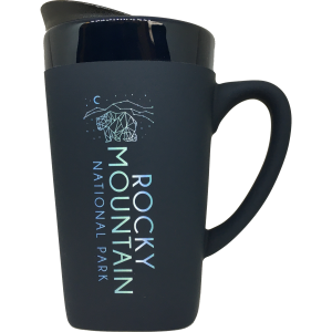A black mug with the words Colorado Red Mesh on it.