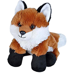 A plush fawn sitting on a white background.