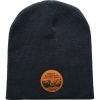 A black Hat - Beanie RMNP Dream Lake with a leather patch on it.