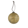 An ornament named "Ornament - RMNP Map," featuring a globe-shaped design with a map of Rocky Mountain National Park, is hanging from a brown string.