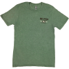 A green RMNP Longs Peak Sunset t-shirt with an image of a cowboy riding a horse.