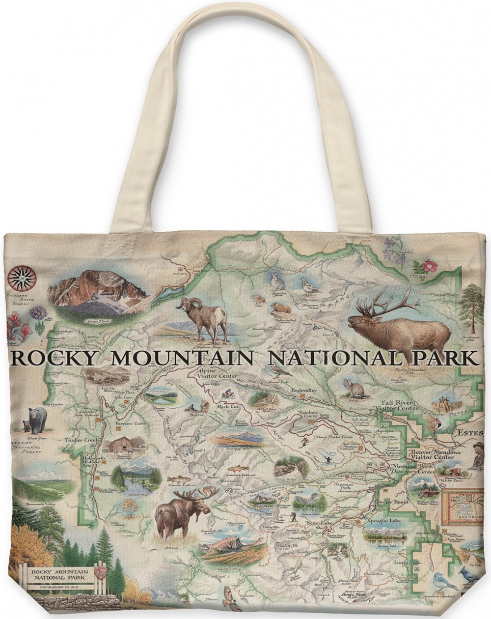 Rocky Mountain National Park Tote Bag - RMNP Canvas Xplorer Map.