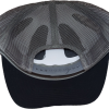 The back of a black and gray Mountain Circle trucker hat.