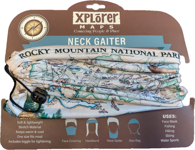 Xlporer gaiter Rocky Mountain National Park Bandana - RMNP Xplorer Map.