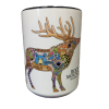 A white mug featuring a colorful and intricate elk collage design, labeled "Mug - RMNP Elk Collage," with the text "Rocky Mountain National Park" on the side.