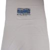 A white blanket with the logo of rocky mountains on it.