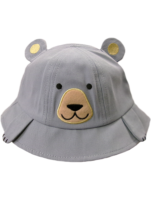 Toddler bear bucket hat in gray with a bear face and ears design.