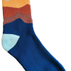 A pair of RMNP Tan Gradient socks with a blue, orange, and yellow design.