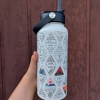 20230822_162809 A person holding a National Park Bucket List Bottle with a pattern on it.
