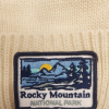 Upclose A Hat - Beanie RMNP Watercolor Mountains with the rocky mountain logo on it.