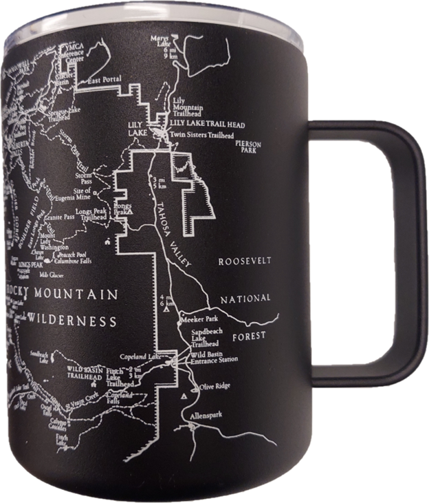 map mug 1 A black Insulated Tumbler with a map of the yosemite wilderness.