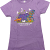 A purple T-shirt - Kids RMNP Walk in the Park with giraffes and flowers on it.