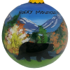 Bear Scene Bulb The Ornament - RMNP Fall Bear Scene Glass features a round design with a bear, colorful trees, and snow-capped mountains labeled "Rocky Mountain.