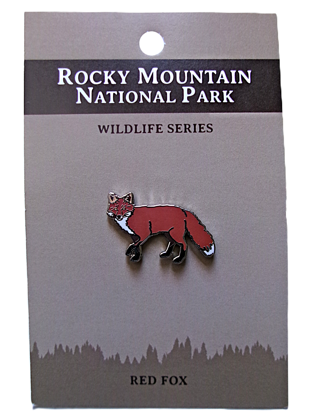 Red Fox Pin Red fox pin card labeled "Pin - RMNP North American Wildlife Series Red Fox.