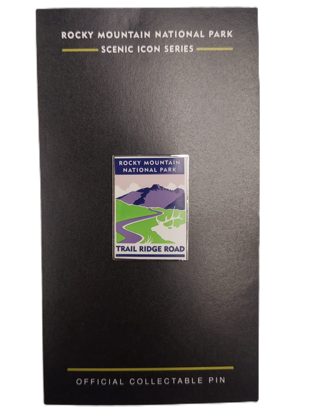TRR Pin A collectible pin named "Pin - RMNP Trail Ridge Road" is featured on black packaging.