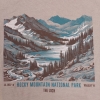 A T-Shirt - RMNP The Loch Vale featuring a scenic illustration of Rocky Mountain National Park's The Loch, with coordinates 40.2922° N, 105.6570° W depicted below.