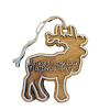 A wooden elk outline ornament titled "Ornament - Wooden Elk Outline," featuring "Rocky Mountain National Park" text and a string attached for hanging.