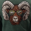 20241209_160237 Illustration of a ram adorned in sunglasses that capture a mountain scene, paired with the text "Rocky Mountain Jam" above, featured on the Sweatshirt - RMNP Ram Sunglasses Crewneck.