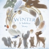 Winter Illustrated cover of the product "Winter: A Solstice Story," portrayed by Kelsey Gross and Renata Liwska, showcasing animals assembled beneath an owl in a wintery setting adorned with feathers and leaves.
